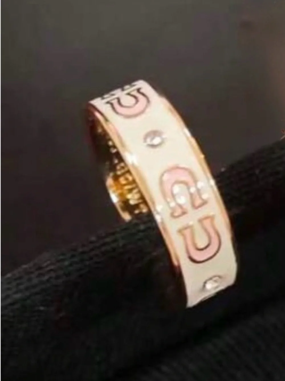 Western Horseshoe Ring Pink Enamel Accent Ring - Women Jewelry